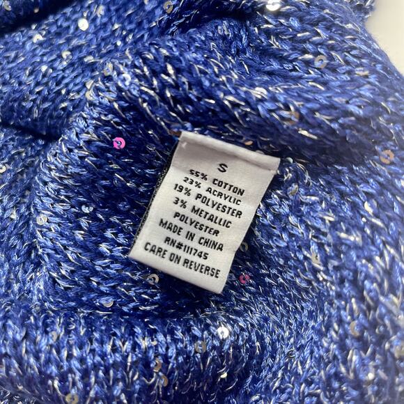 Halston Blue Silver Sequin Sweater - Picture 7 of 7